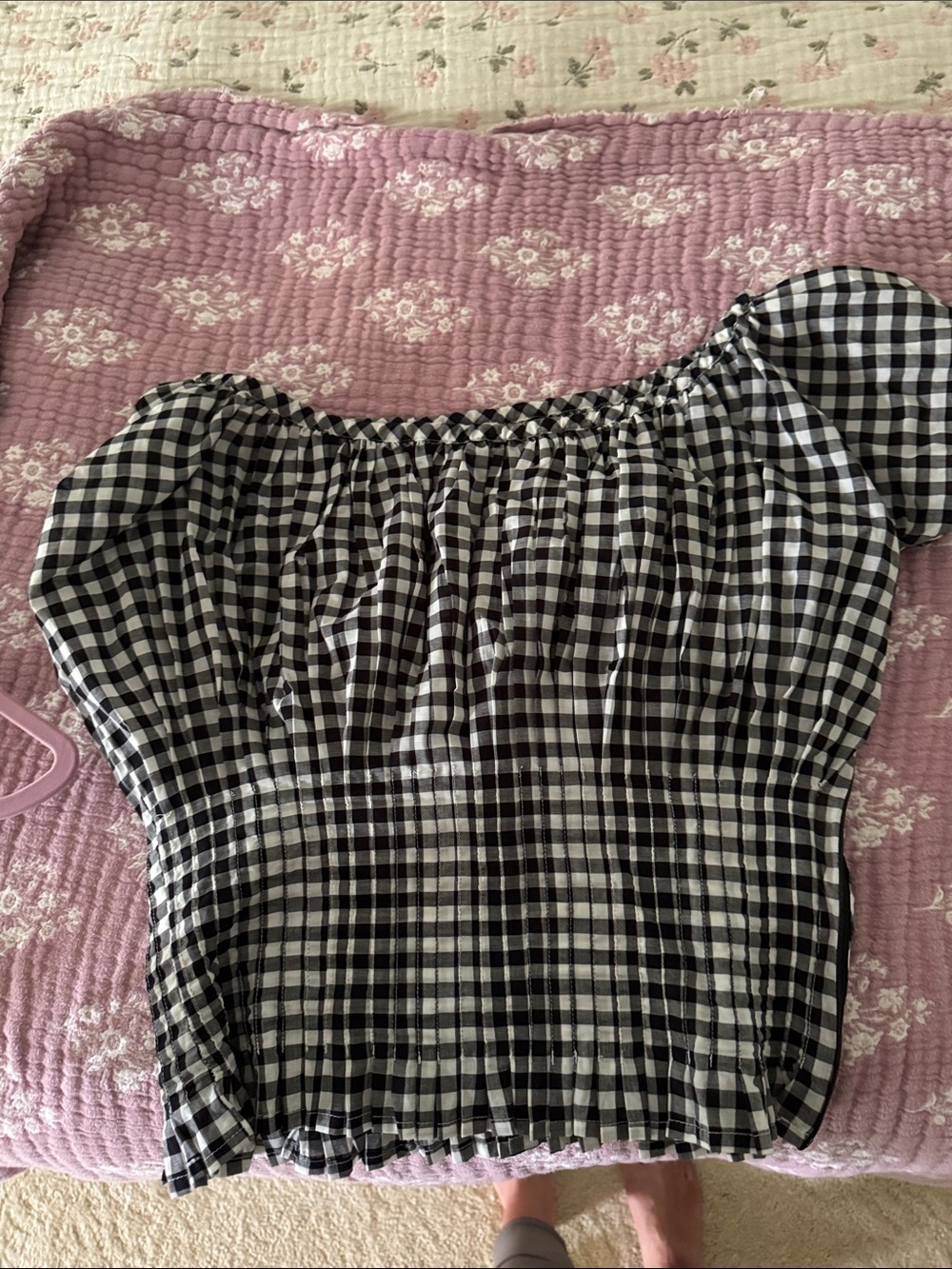 Black & White Gingham Off-Shoulder Women’s Top